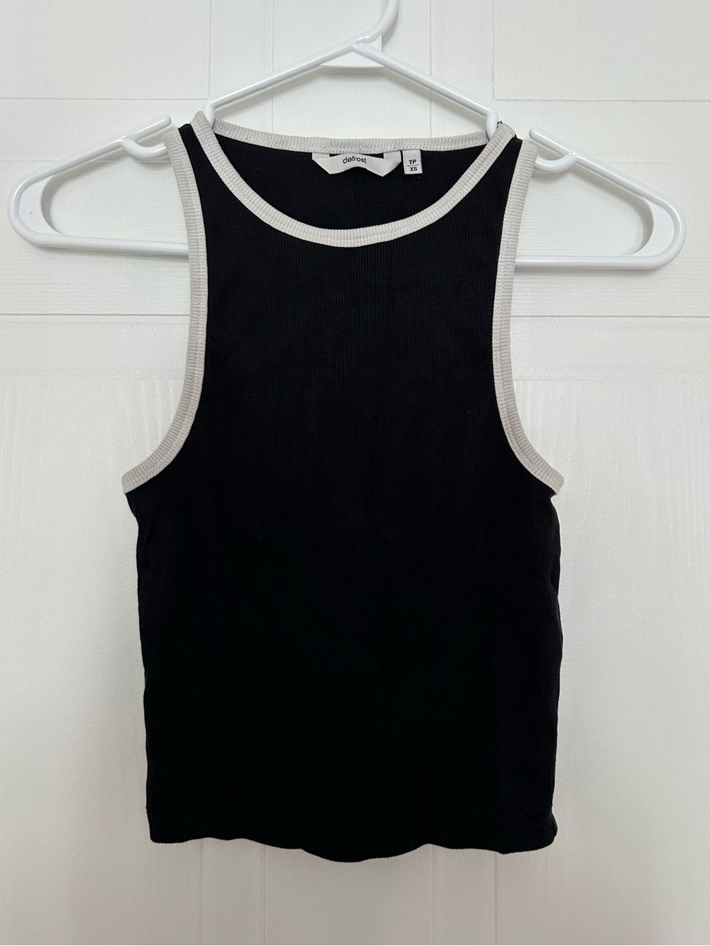 Defrost Black Ribbed Tank Top with White Trim Women’s Size XS